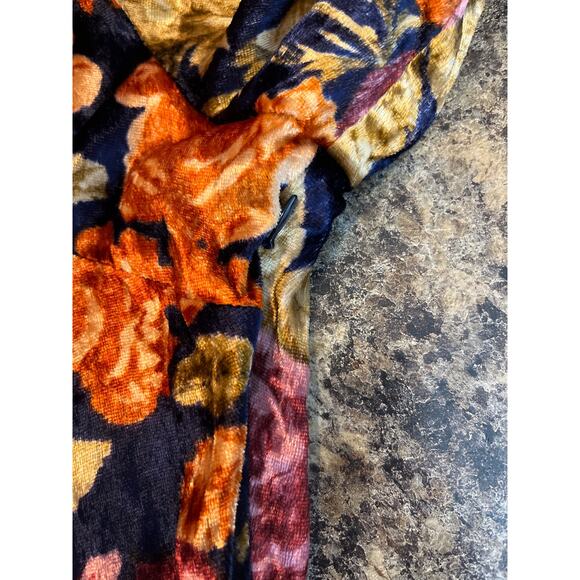 Antik Batik Blue Orange Floral Mini Dress Large Velour Long Sleeve - Picture 8 of 11